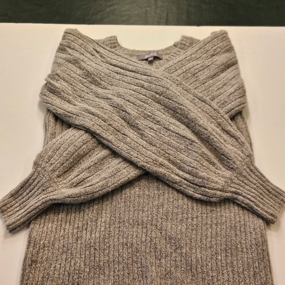 Womens Grey Marled Sweater with Balloon Sleeve Size Medium